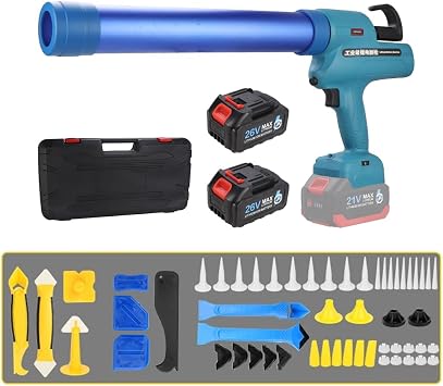 2-in-1 Cordless Caulking Gun,26V Silicone Sealant Gun Cartridges & Sausage Packs Two Functions Kit with 2pcs Battery & Charger, with Caulk Finisher Kit