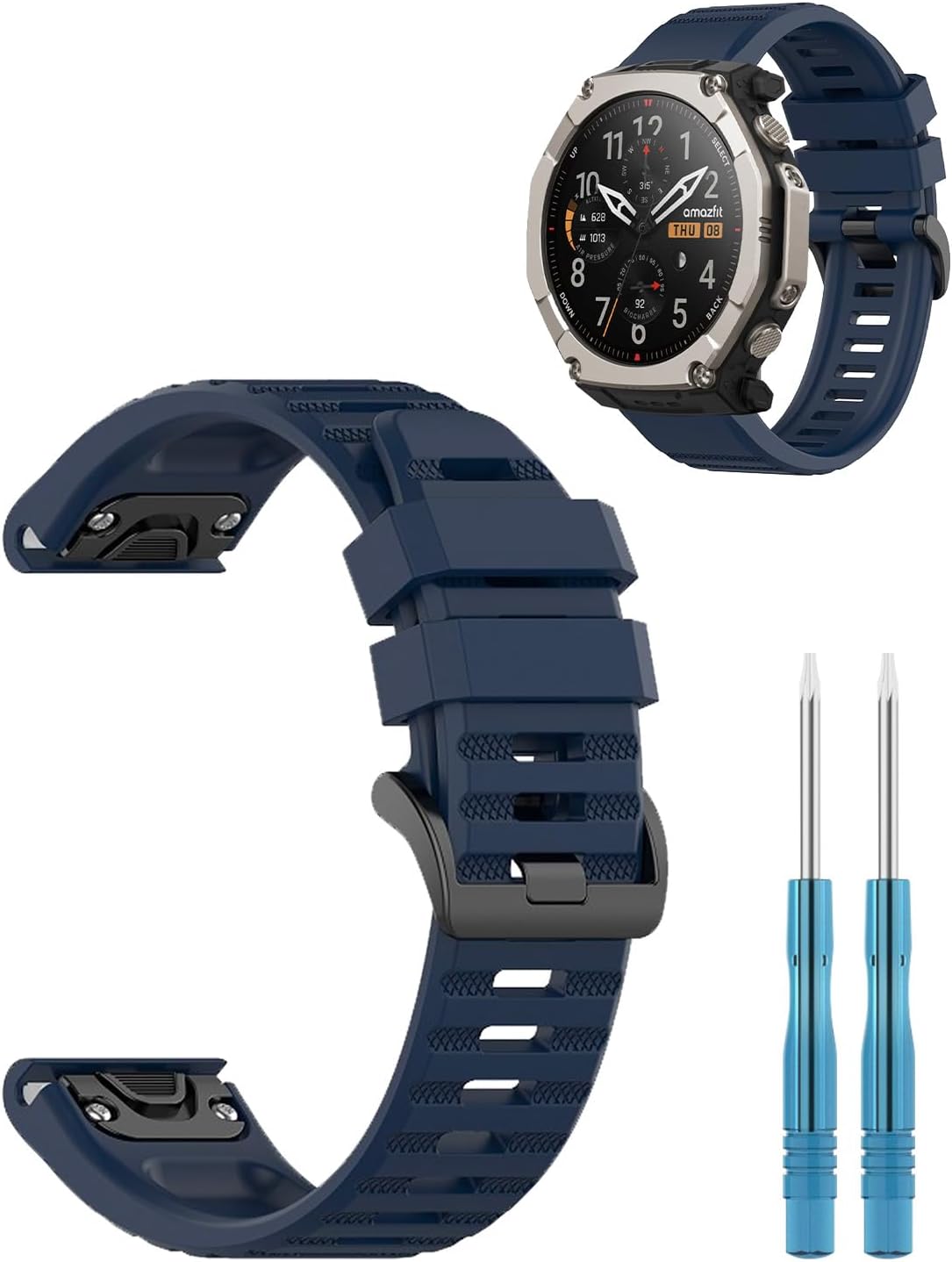 Bands for Amazfit T-Rex Ultra 2 Smartwatch,Sport Quick-Release Silicone Band with Tool,Adjustable Wristband, Ventilated Comfort & Soft Lightweight Replacement Strap,Blue
