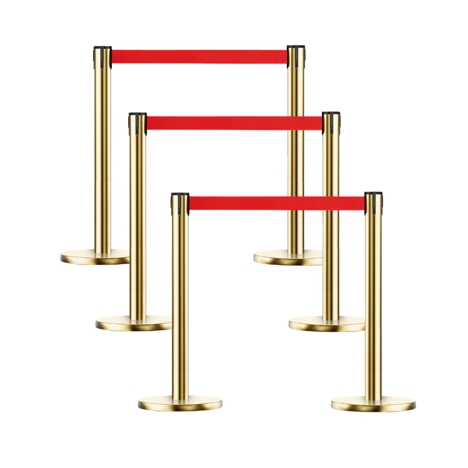 DAJIAYIQI 6 Pack Crowd Control Stanchion Set, Safety Barrier Post with Weighted Rubber Base, 35.43" Queue Barriers, Stable Stanchion Posts for Hotel, Airport, Bank, Store, Event(Gold,1.8m)