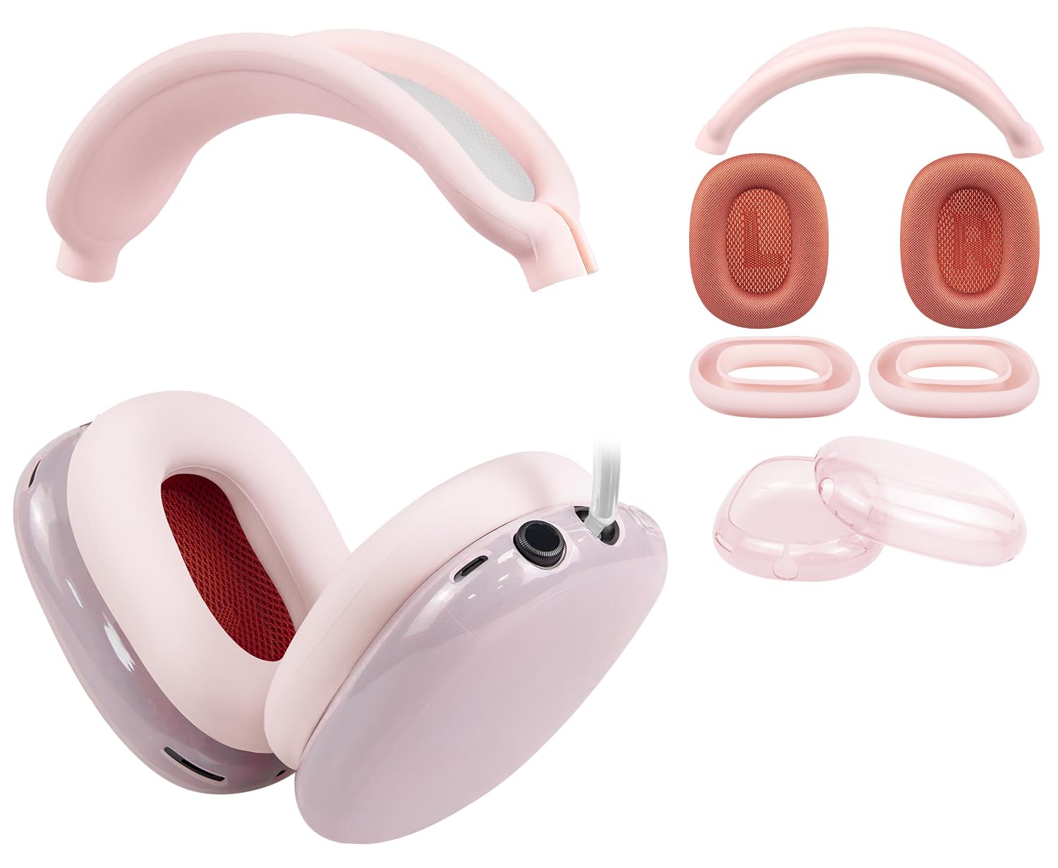 SOULWIT Replacement Kit for AirPods Max, Mesh Fabric Earpads + Headband Cover + TPU Case Protector + Silicone Ear Pads Cover, Sweatproof, Anti-Scratch Accessory, Cushions with Softer Foam - Pink-image-33