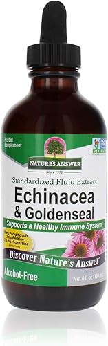 Nature's Answer Echinacea y Goldenseal Apoya un sistema inmunológico saludable Sin OMG, sin alcohol, sin gluten y certificado Kosher 4oz