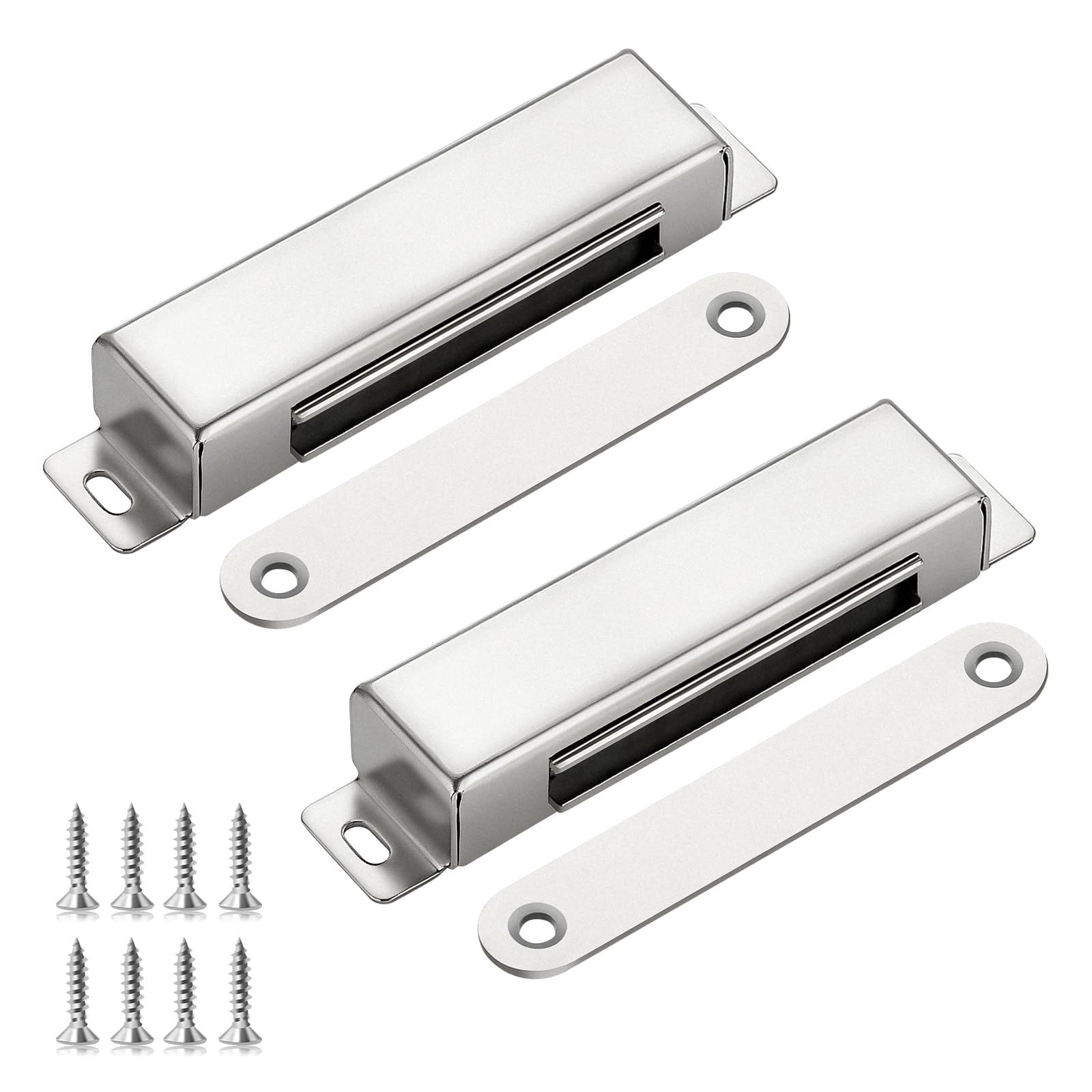 Magnetic Door Catch - 40kg Heavy Duty Strong Magnetic Catch, 2 Pack Stainless Steel Door Magnet for Wardrobes Kitchen Cupboards Silver