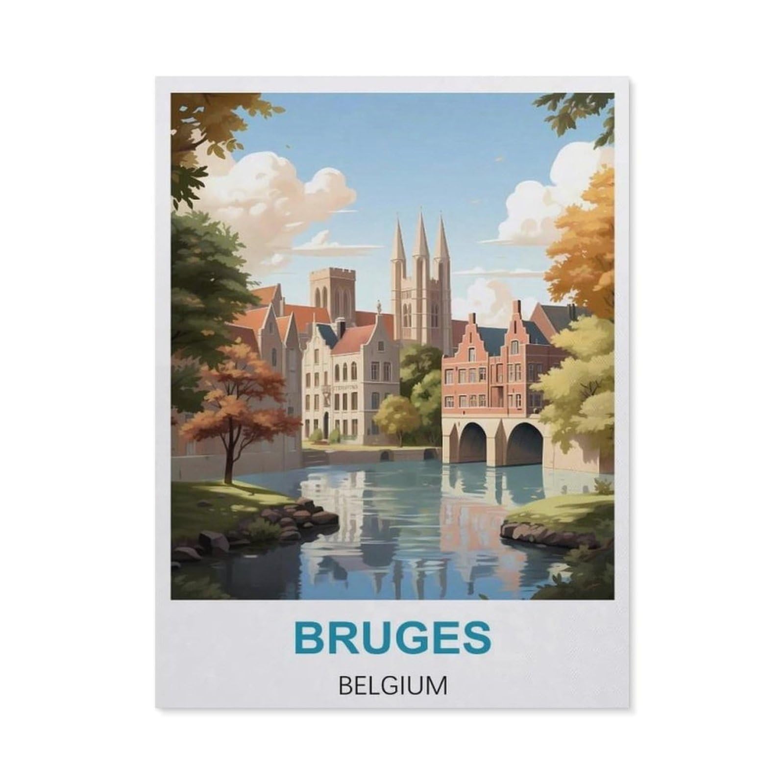 BEAYODKP Full Diamond 5D DIY Diamond Painting，Bruges Belgium Vintage Travel Posters，3D Diamond Embroidery Cross Stitch Mosaic Needle Works（50 x 60 cm/19.68 x 23.62 inches）-CA14