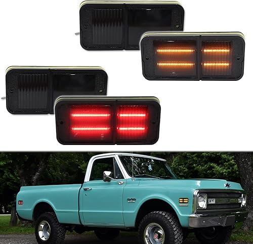 Miniatura 1 de KENRTIR Para 1968 1969 1970 1971 1972 Chevy C10 CK Series Pickup Trucks Luz de marcador lateral ámbar ahumado delantero y parachoques trasero rojo