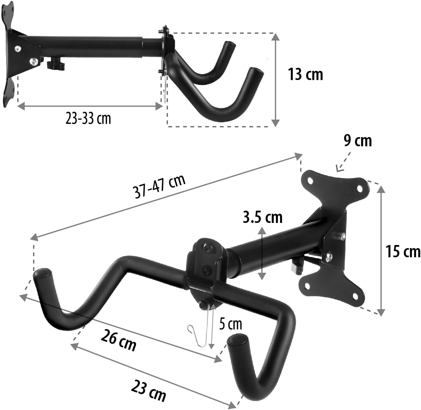 Detailed dimensions of the Maclean MC-484 bicycle wall mount.