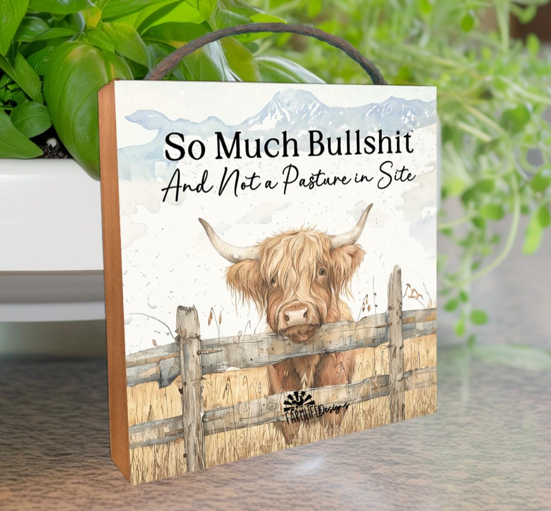 Highland Cow Farmhouse Sign So Much Bullshit fluffy shelf sitter hanging decor home decor