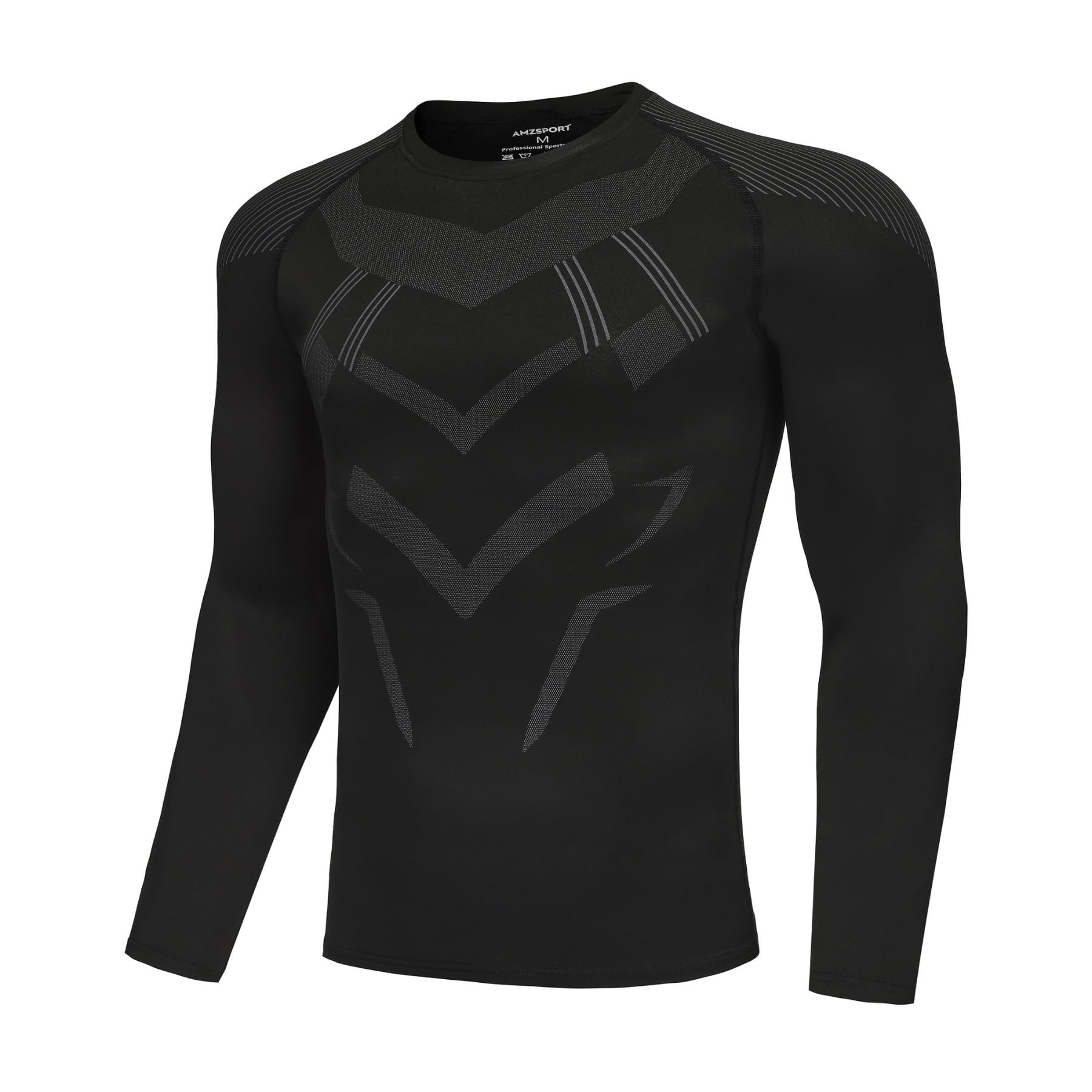 AMZSPORT Kompressionsshirt Herren Langarm Atmungsaktives Sportshirt Funktionsshirt Schnelltrocknend Laufshirt