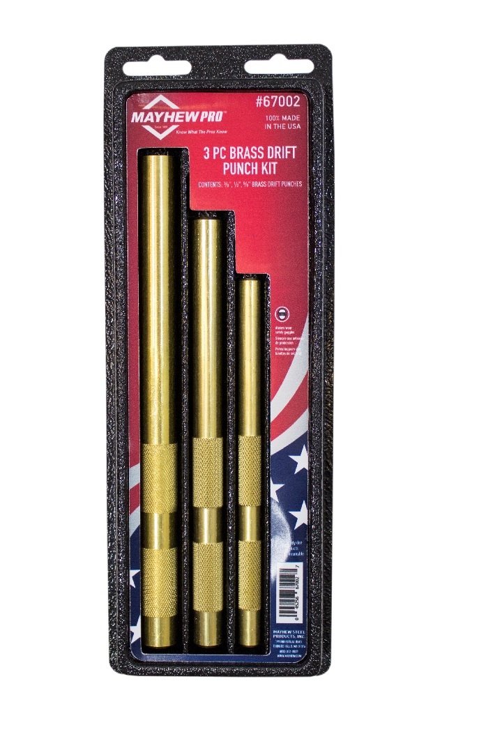 Mayhew Tools 67002 Brass Drift Punch, 5/8-16mm x 8", 1/2-13mm x 7" &amp; 3/8-10mm x 6"