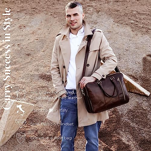 Time Resistance Leather Laptop Briefcase - Full Grain Leather Computer Bag For Men And Women (Brown) #TOP1