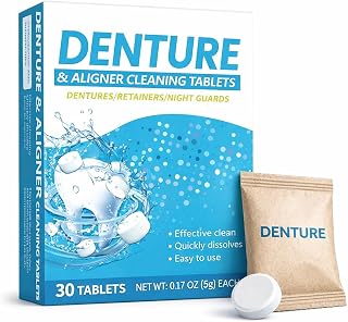 Denture & Aligner Cleaning Tablets, 30 Pieces, 0.17oz Tablets for Retainers and Night Guards, Fast-Acting 3-Minute Deep Clean for Invisalign, Removes Stains
