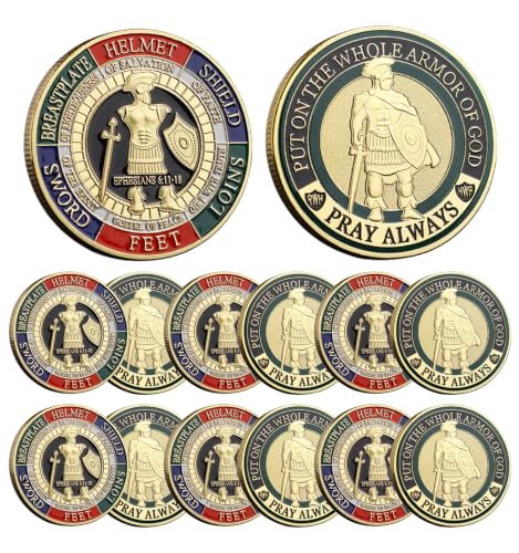 Hollycoin Put on The Whole Armor of God Coins Bulk 10pcs Christian Challenge Coins Metal Commemorative Prayer Gifts for Men Collectors, Religious Church Party Military Souvenir