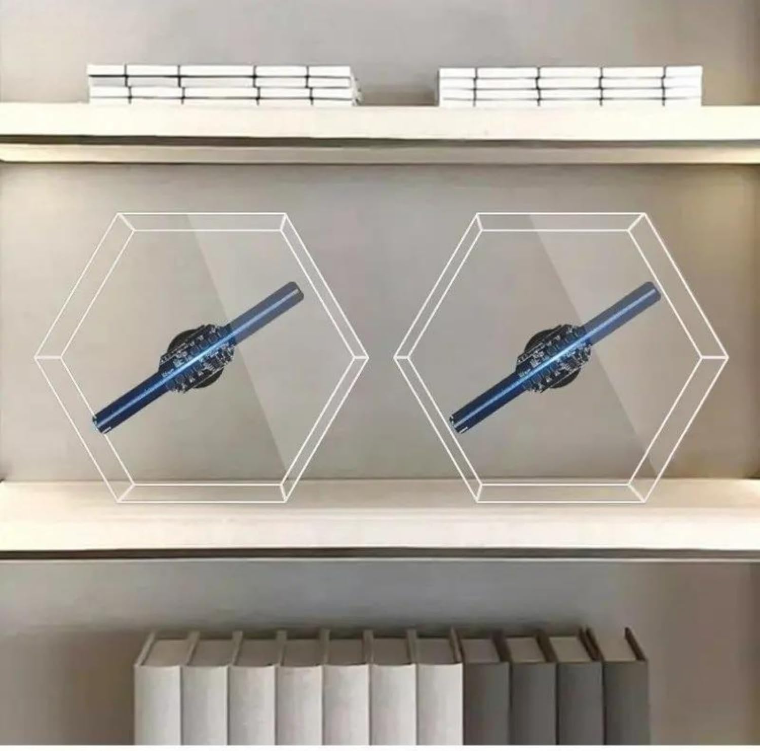 14cm 3D Holographic Projector Fan and Shell Advertising Lights 128 LED Light Sign Lamp/Quadrilateral/Hexagonal Widely Applicable(Fan and 6-Shell)