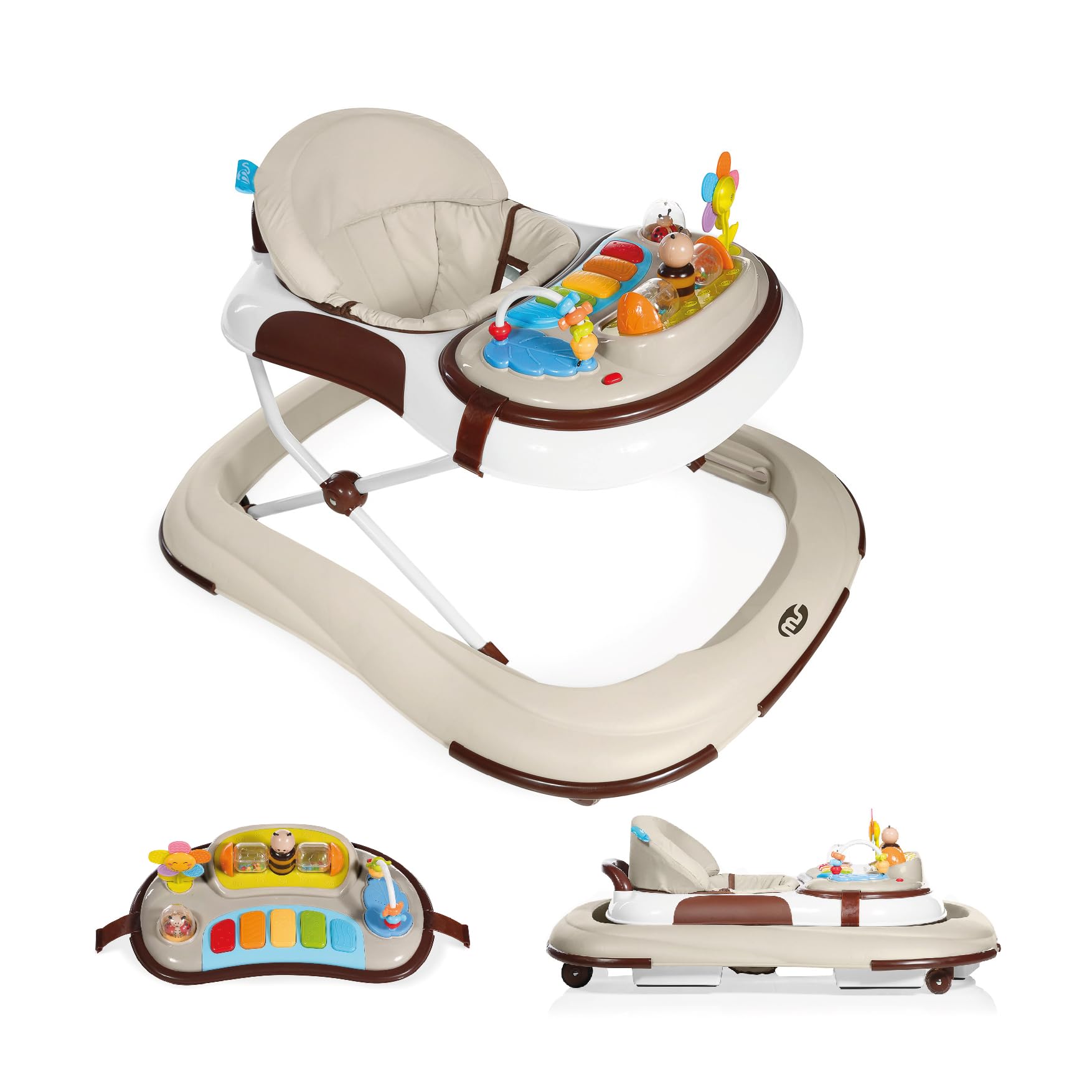 Ms - Andador Bebe con Base Antivuelco y Protector Marcos y puertas- Incluye Bandeja De Sonidos Y Juegos- Ruedas de silicona- Acabado en Mate