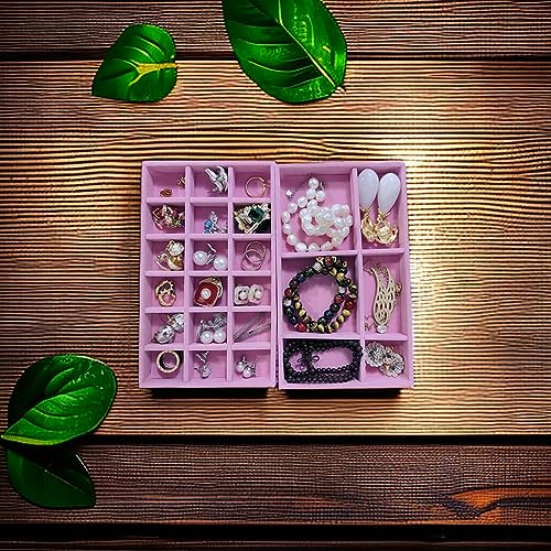 Cla Jlt Pink Stackable Velvet Jewelry Organizer For Drawers Inserts Earrings Bracelets Necklace Rings Accessories Trays Set Of 4 #TOP3