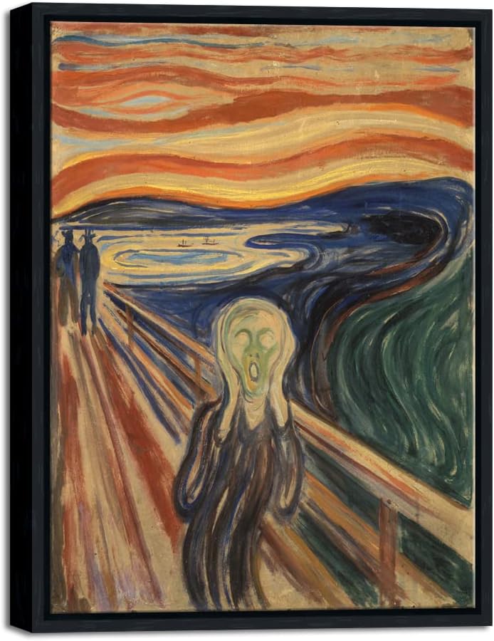 Wieco Art Framed Art The Scream by Edward Munch Famous Paintings Reproduction Abstract Canvas Prints Artwork for Wall Decor Modern Canvas Wall Art for Home & office Decoration