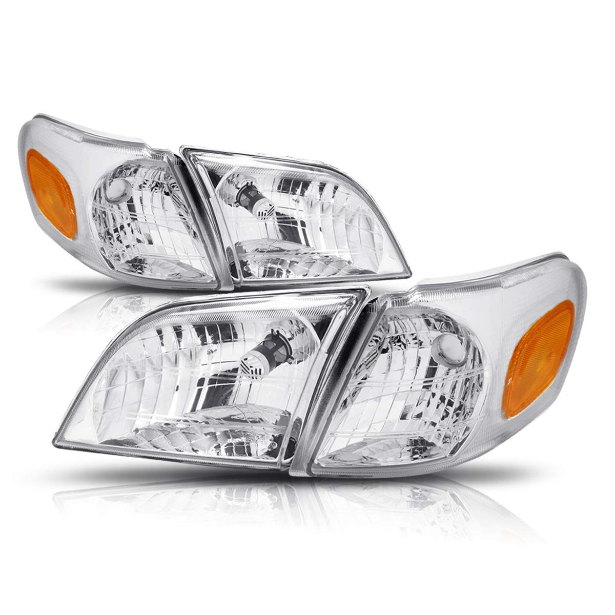 PM PERFORMOTOR [4Pcs-Set] Headlights Assembly+Corner Lamps Compatible with Venture Montana 1997-2005,Chrome Housing/Amber Corner