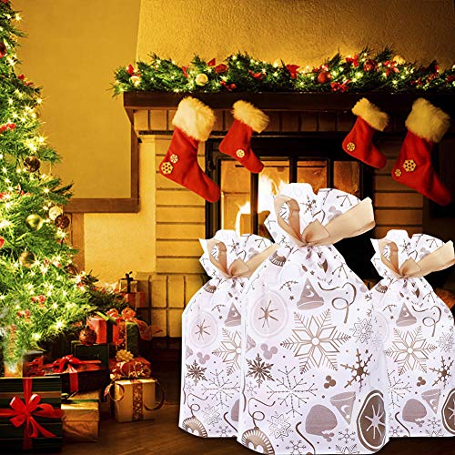 Weihnachten Geschenkbeutel mit Kordelzug,50 stücke Urlaub Rot Rentier Geschenk Paket Süßigkeiten Süße Tasche Kunststoff Weihnachten Goody Bags für Hochzeitstag Frohe (Grey)