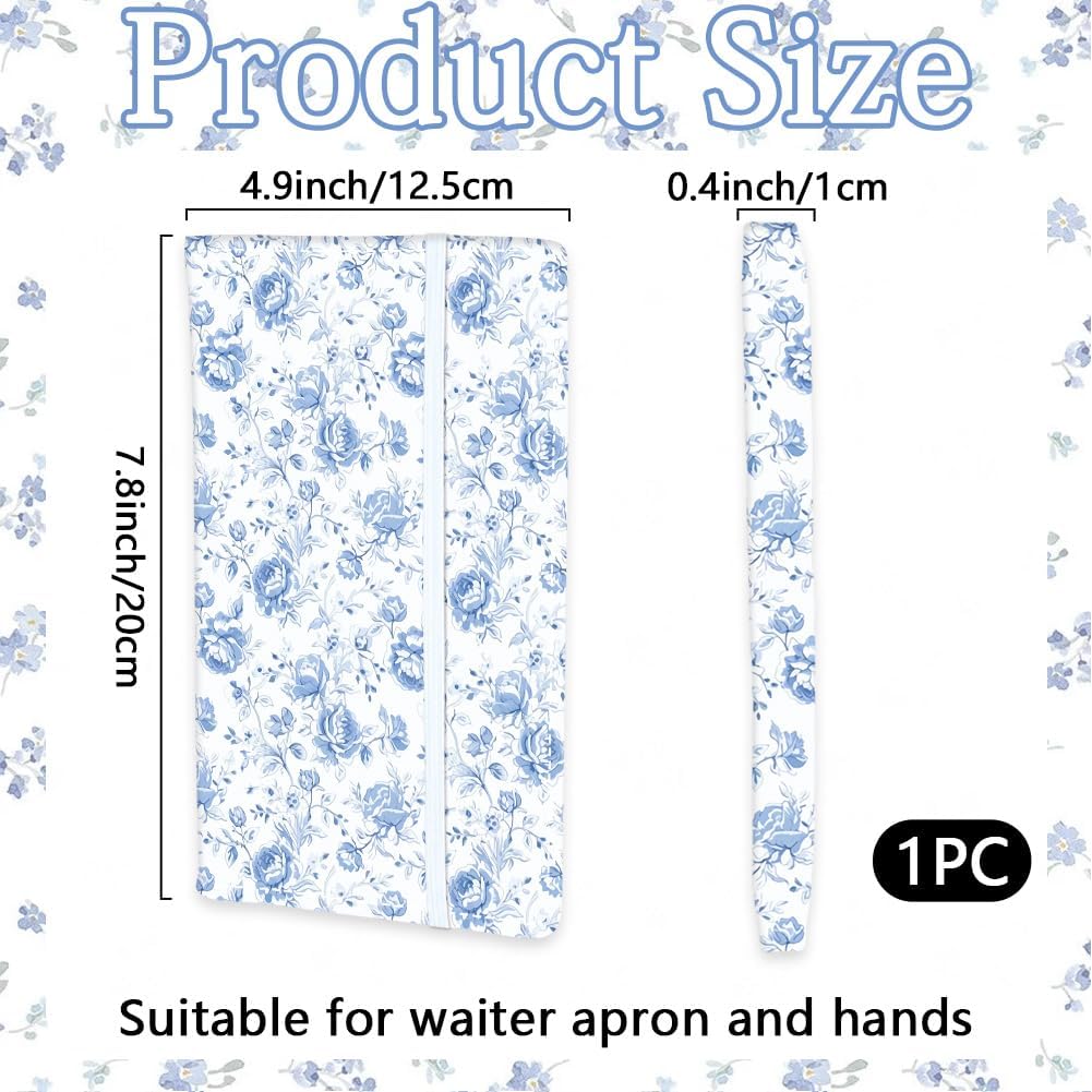 Waitress Book Floral Design 4.92 x 7.87 Inch Blue Server Book with Zipper Pocket Leather Notebook Money Organizer Cash Check Receipt Holder for Restaurant Waitstaff Use Fit Server Apron image 2