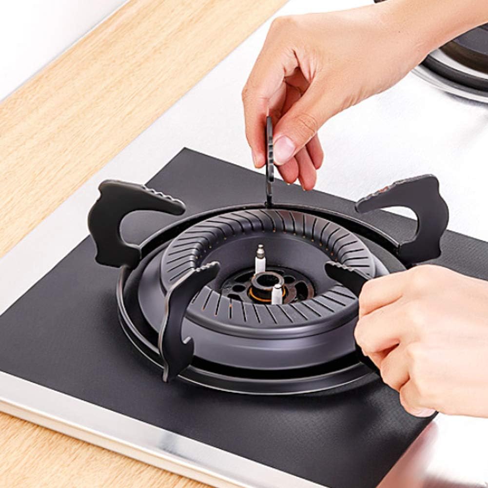 6cs Stove Protector Liners, Double Thickness Reusable Non Stick Heat Proof Gas Range Protectors(Black)