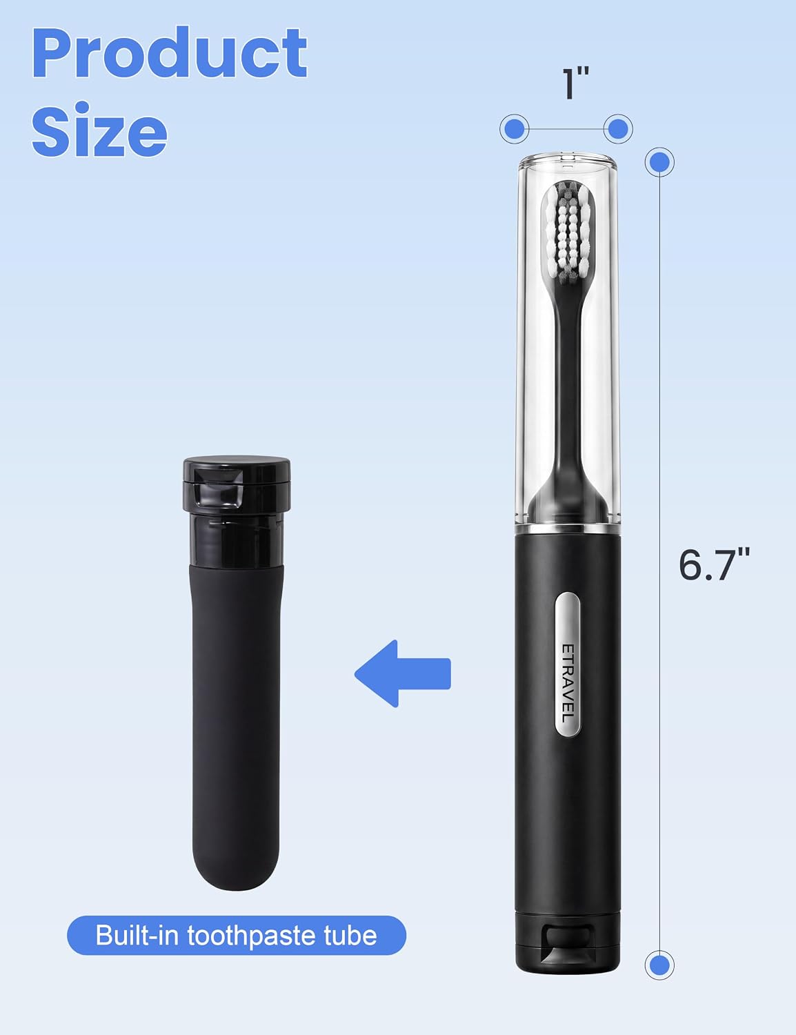 2Pcs Travel Size Toothbrushes Built-in Toothpaste Container, Black White image 2