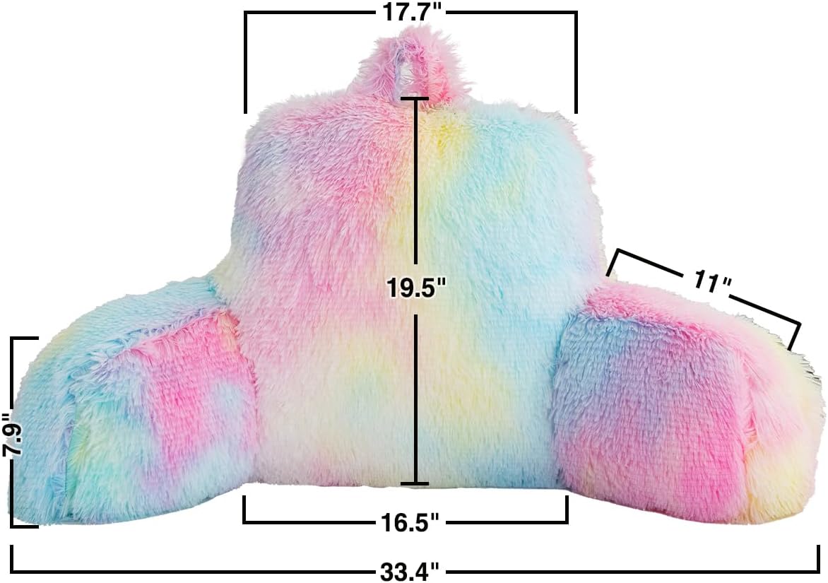 Holawakaka Large Faux Fur Bed Rest Pillow with Arms,Tie Dye Reading Pillows Perfect for Adults Teens Women, Arm, Back, Bedroom Nursery Playroom Sofa Couch Lounge Backrest Cushion(Multi-Color)