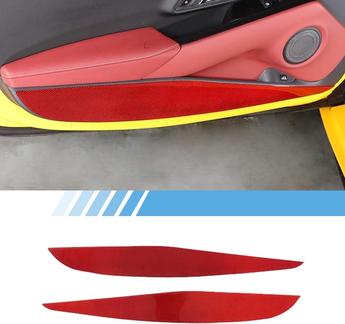 Soft Carbon Fiber Inner Door Panel Decorative Protector Cover Fit for Toyota Supra GR A90 A91 MK5 2019-2022,Car Door Anti-Kick Trim Sticker,Interior Accessories 2PCS (Red)