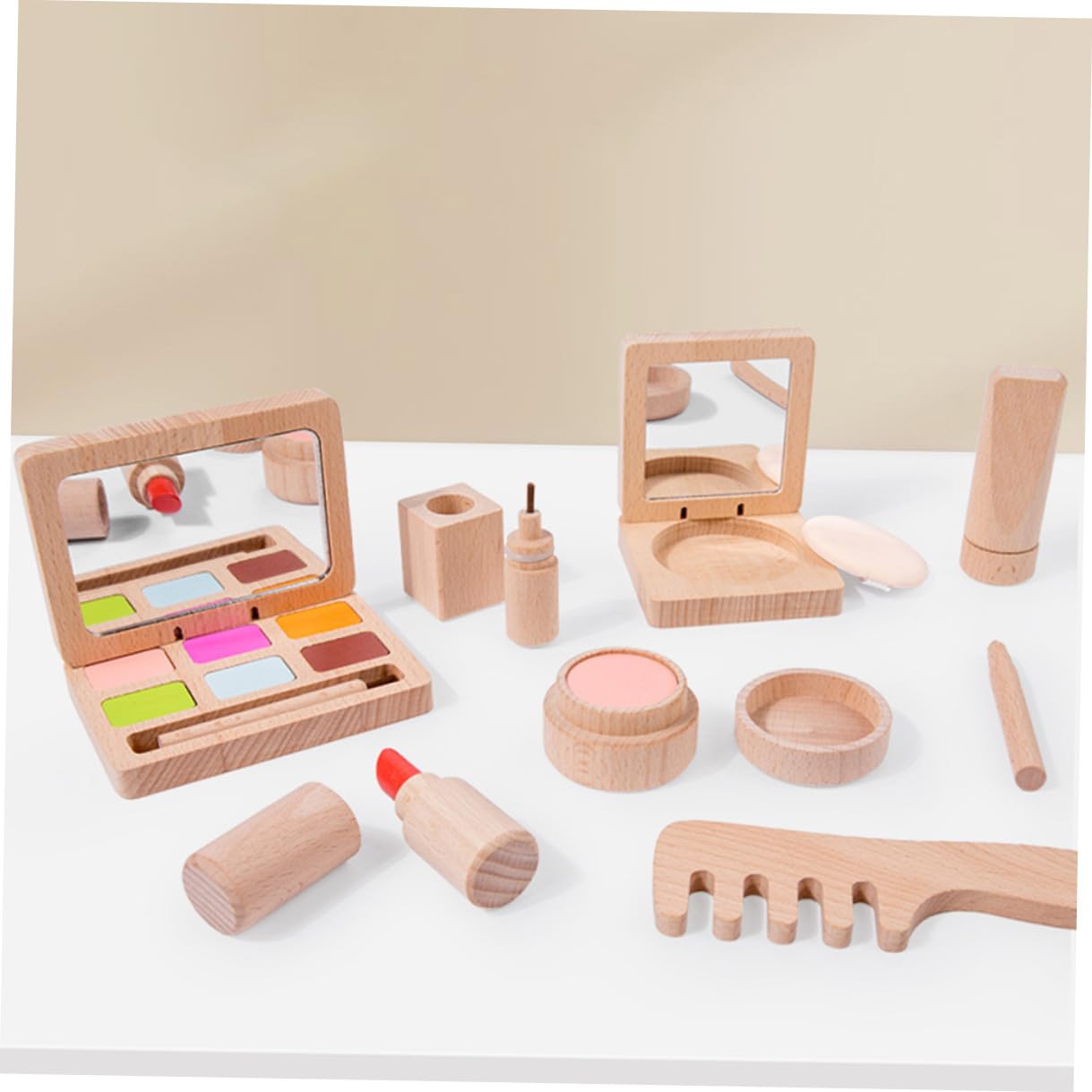 Holz-schminkset für Junge Mädchen mit Verschiedenen Schminkwerkzeugen zum Rollenspiel und Lernen Geeignet für Mädchen und Kleinkinder Sicher und Verarbeitet