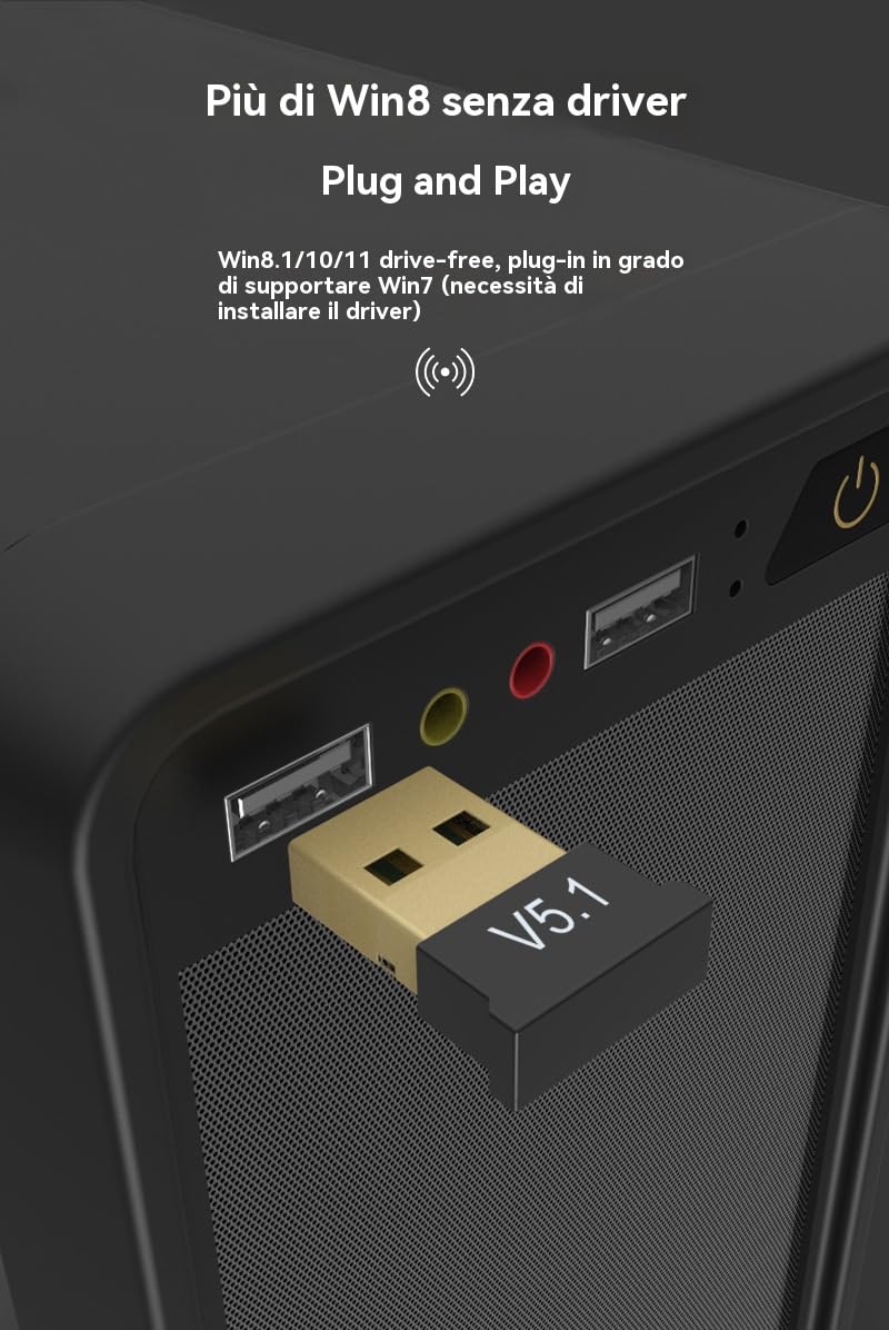 Adaptador Bluetooth 5.1 USB, Memoria Bluetooth para PC Laptop EDR Dongle USB Bluetooth Compatible con Windows 11/10/8.1/7/Linux (5.1)