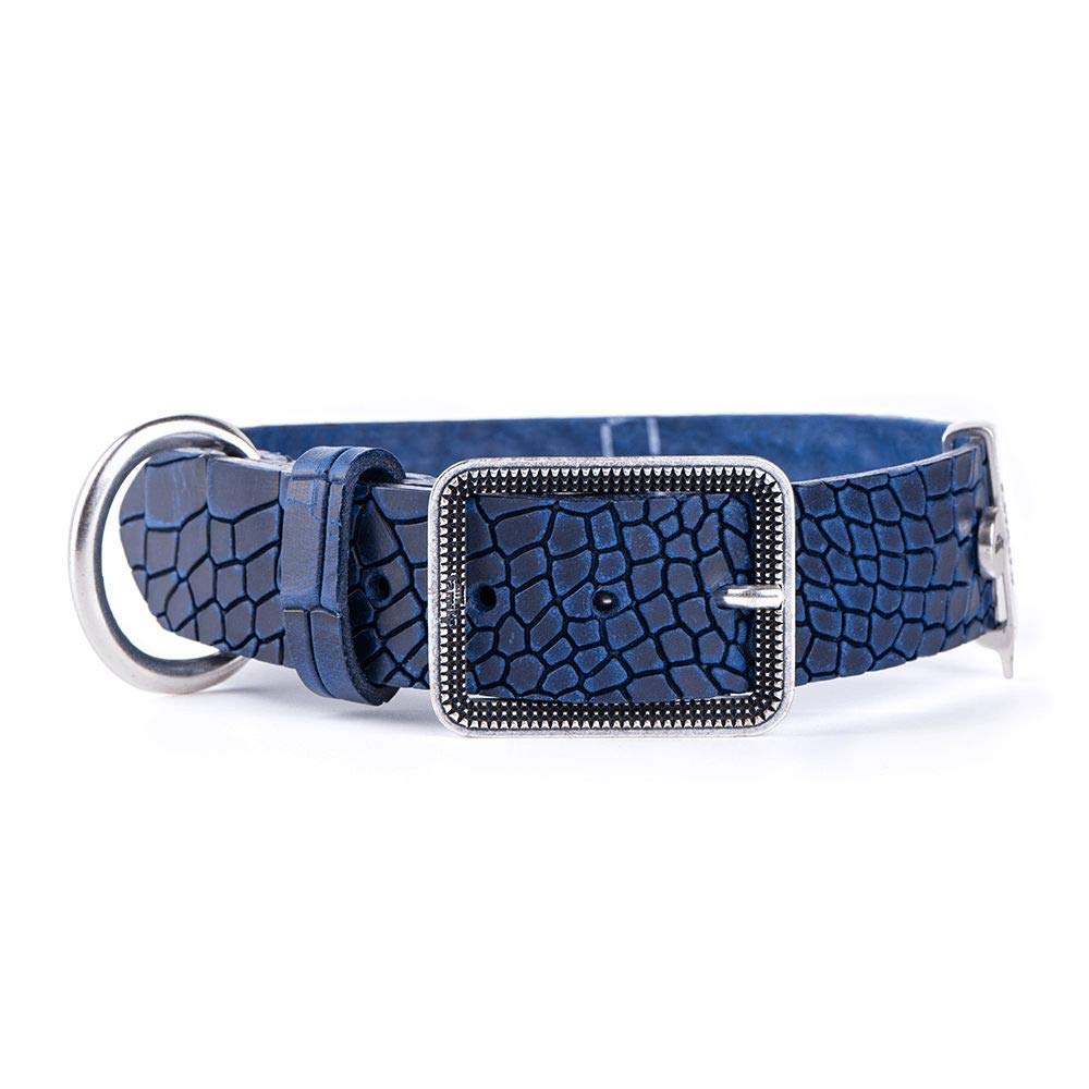 MyFamily Collar De Perro Ajustable De Cuero Genuino Italiano Made In Italy, Acabado Metálico Plata Antigua, Cómodo Y Resistente, Hecho A Mano, Colección Tucson