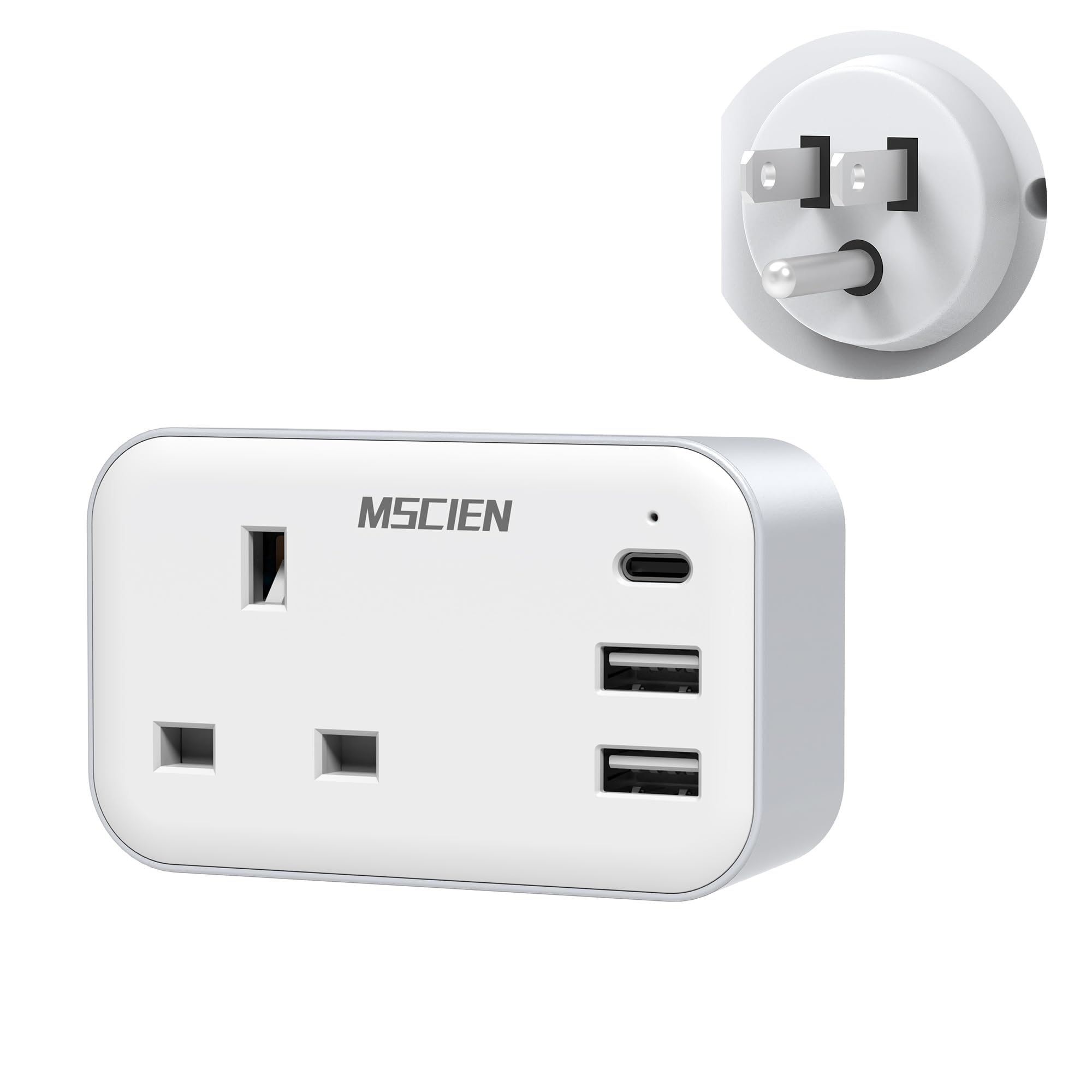 UK to US Plug Adaptor, Mscien USA Travel Adapter With 3 USB Ports (1 USB C)