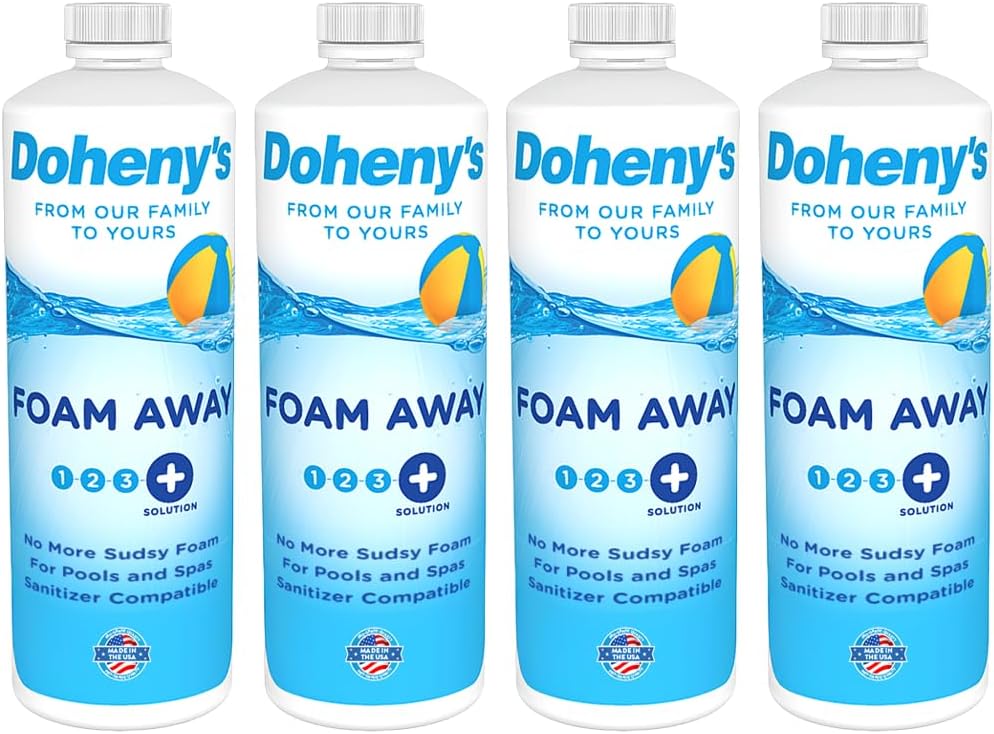Doheny's Pool Foam Away | 100% Professional-Grade | A Powerful De-Foamer That Eliminates And Prevents Foaming | Works In Both Pool And Spas | Compatible With Pool Chemicals | Set Of (4) - 1 QT Bottles