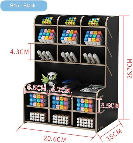 Miniatura 6 de Organizador de escritorio de madera, soporte de bolígrafo de gran capacidad, caja de almacenamiento estacionario de escritorio, organizador de