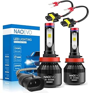 H11B LED Headlight Bulb, 60W 6400LM 6500K White Super Bright, NAOEVO H11B LED Headlamp Conversion Kit with H11B Extension Cable
