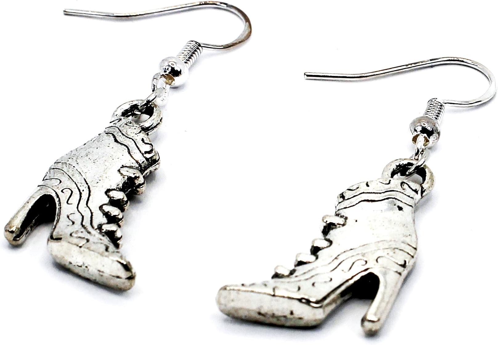 Stiletto Boots Earrings, 2.3 cm Drop, Silver Colour Charms, Sterling Silver hooks, Handmade in Cornwall