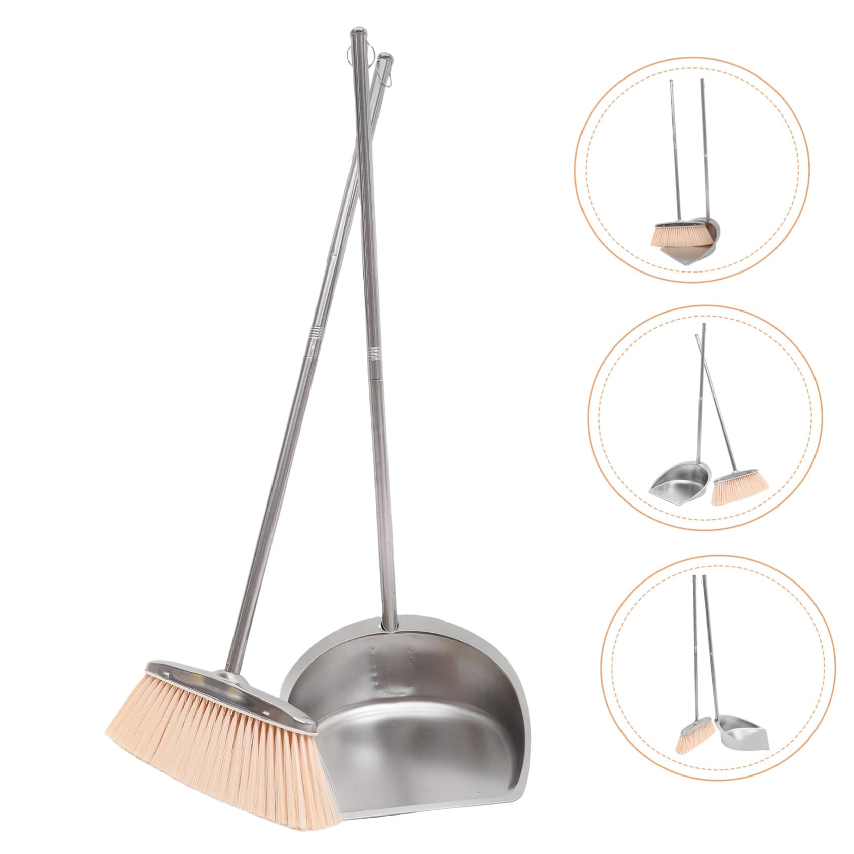 Hemobllo Escoba y Recogedor Domésticos De Acero Inoxidable Mango Largo Ergonómico, Kit De Limpieza Para Hogar y Dormitorio, Accesorios Resistentes y Ligeros Para Tareas Interiores y Exteriores