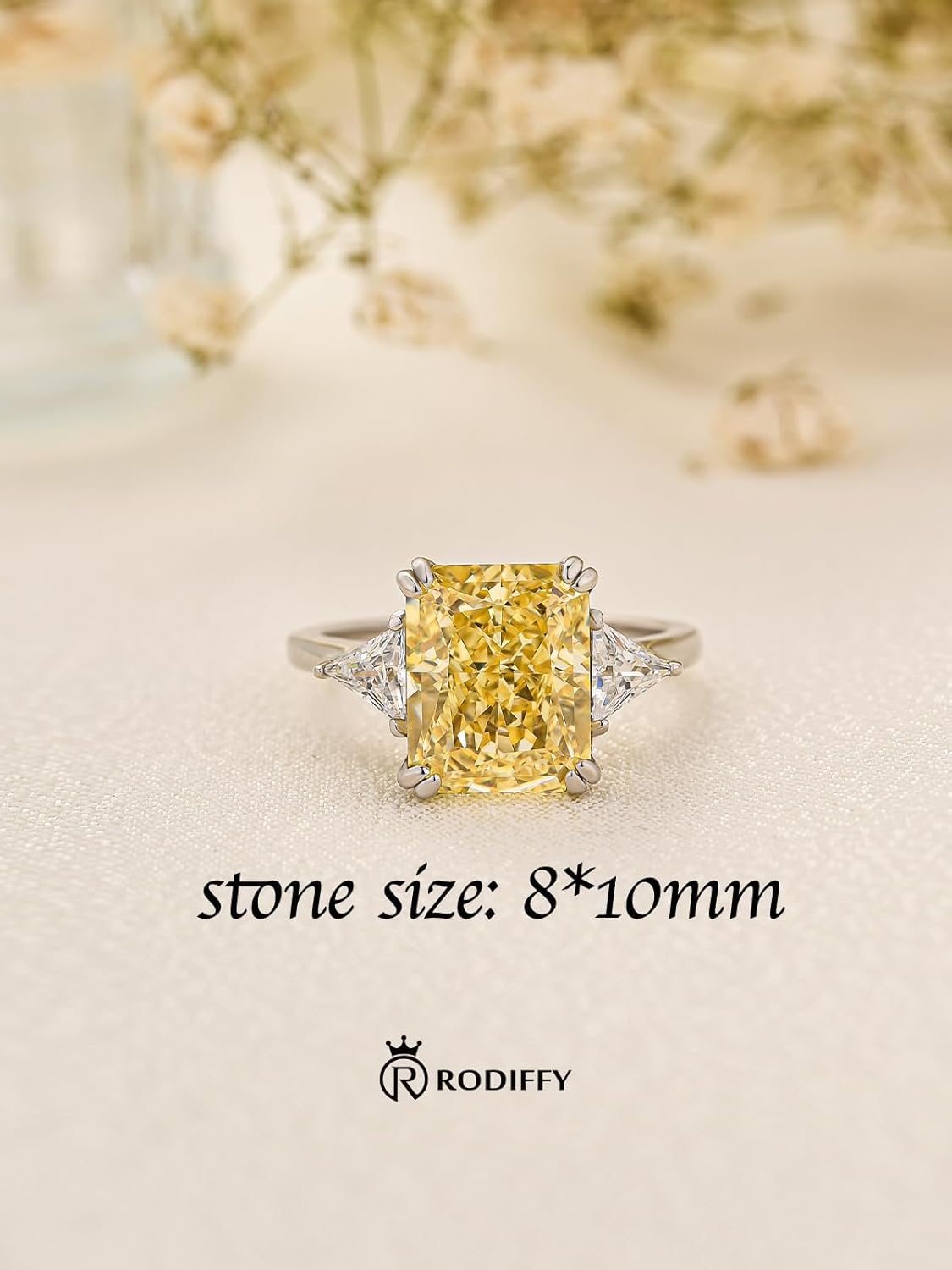 4.0CT Radiant Cut Yellow/Pink Stone Engagement Rings for Women, S925 Silver 3-Stone 5A Cubic Zirconia Promise Ring - Image 2