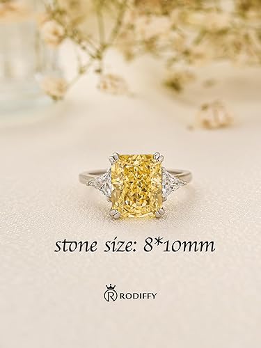 Miniatura 2 de 4.0CT Anillo de compromiso amarillo de corte radiante, rosa, transparente, anillo de compromiso S925 con piedras preciosas de color de 3 piedras
