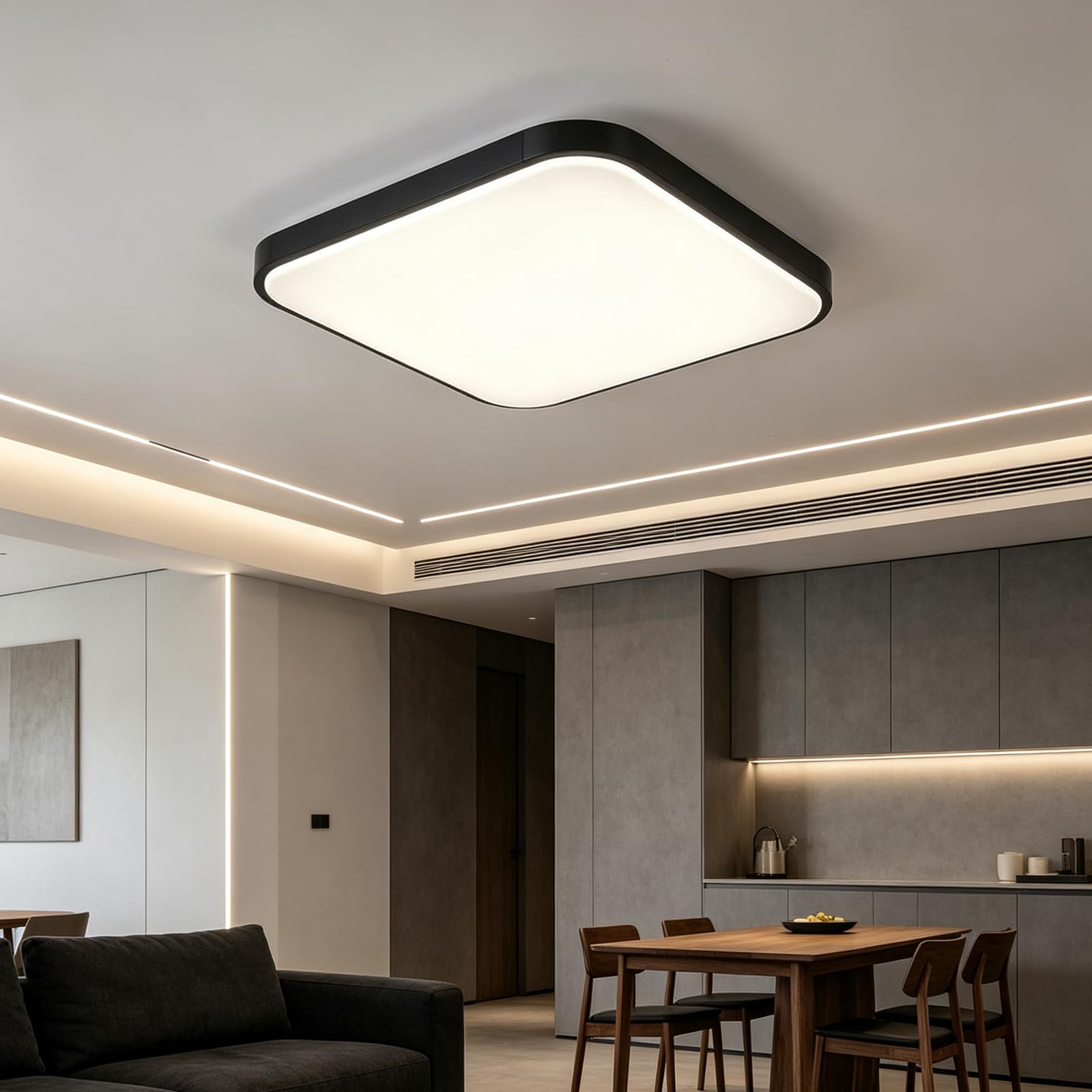 30 cm czarna kwadratowa oprawa sufitowa LED, energooszczędne źródło LED, 3 regulowane CCT, płaska lampa do piwnicy, garażu i pomieszczenia gospodarczego, 18 W