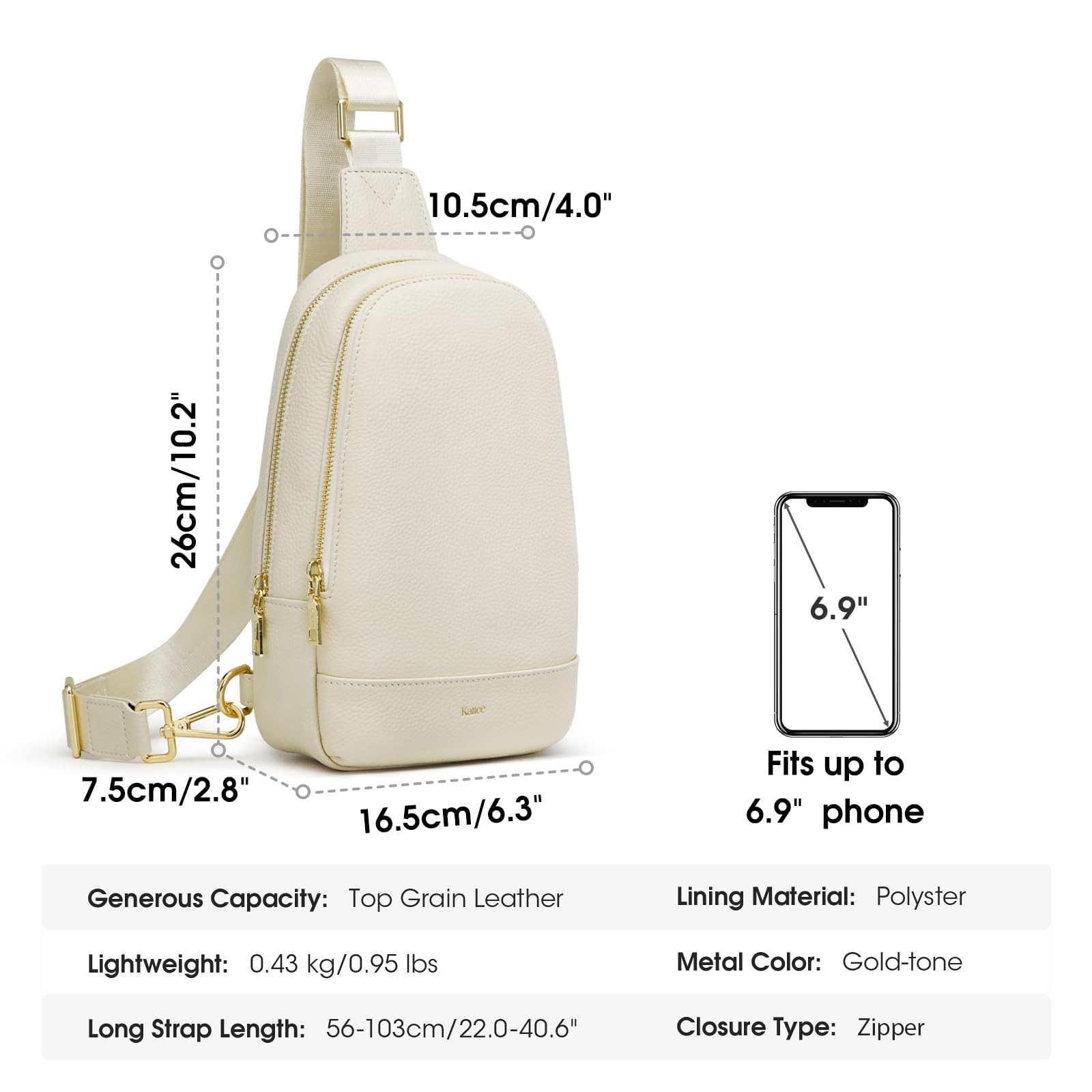Kattee Skórzana torba na ramię dla kobiet, wielokomorowa torba crossbody, miękka torba na klatkę piersiową, saszetka, saszetka na talię, BEŻOWY, Small