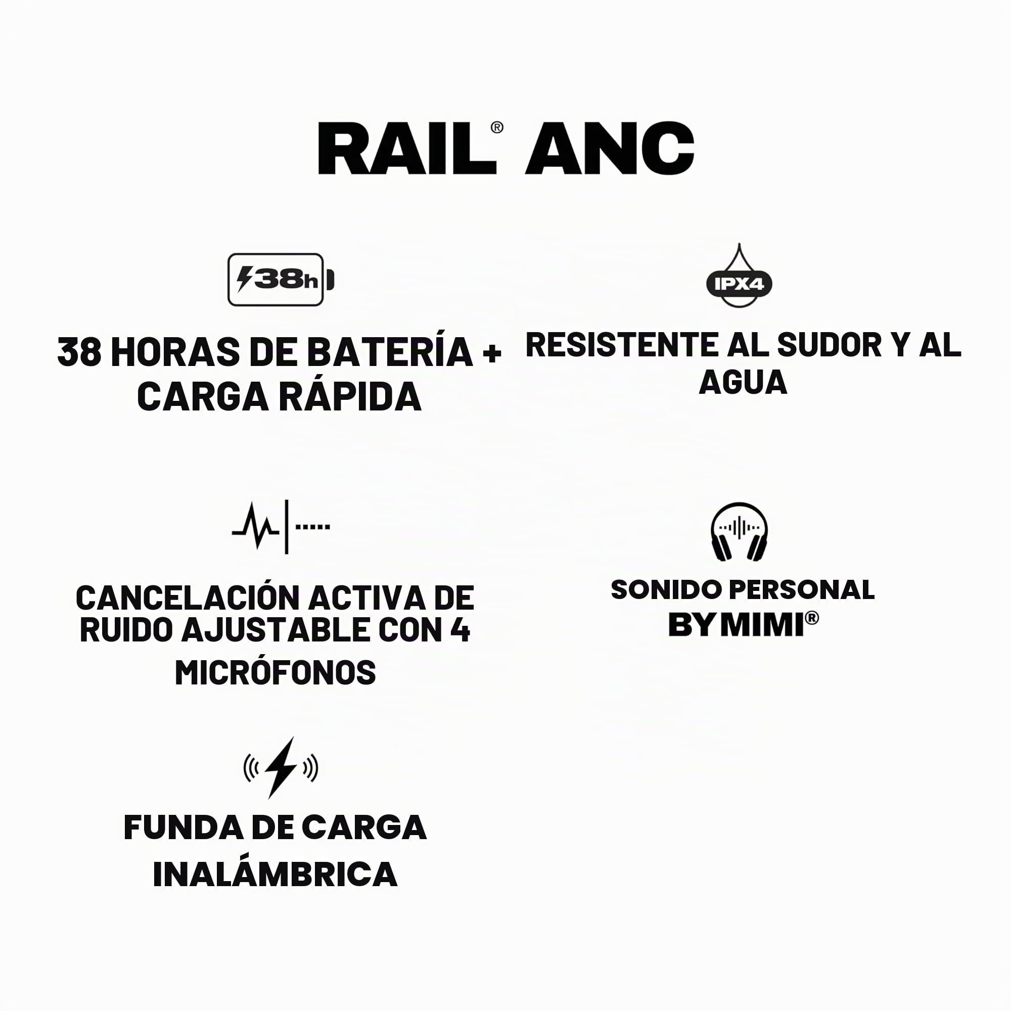 Skullcandy Rail ANC Auriculares In-Ear Inalámbricos con Cancelación de Ruido, 27 h de Autonomía, Micrófono, Compatibles con iPhone Android y Dispositivos Bluetooth. Bone