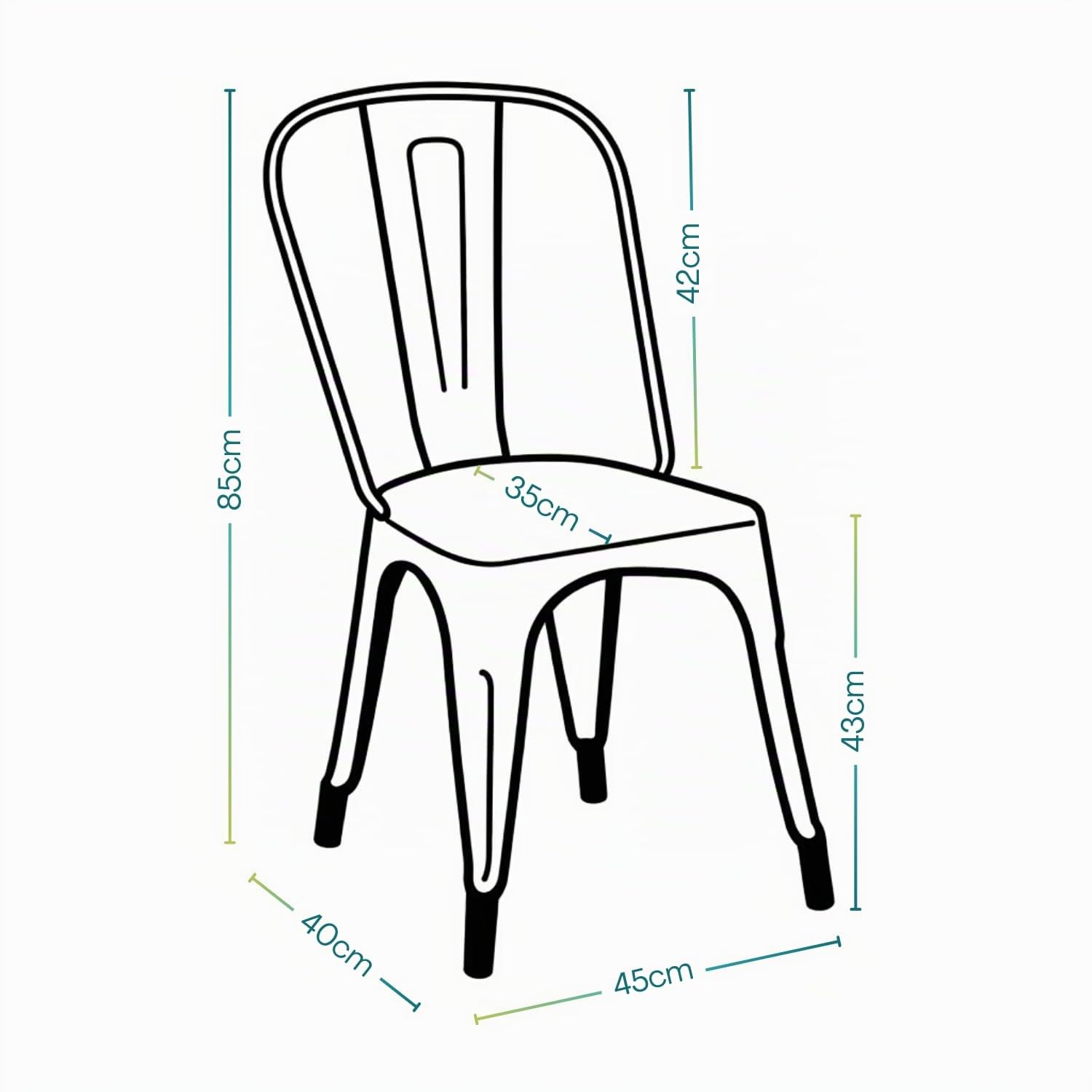 PALUPLUS Set 4 Sedie Industry in metallo di colore Nero, Misura 45x40x85 cm, Sedia da pranzo con Schienale, Impilabili e con Gommini Antiscivolo, per Esterno ed Interno, Portata Max 150 Kg -16 - F