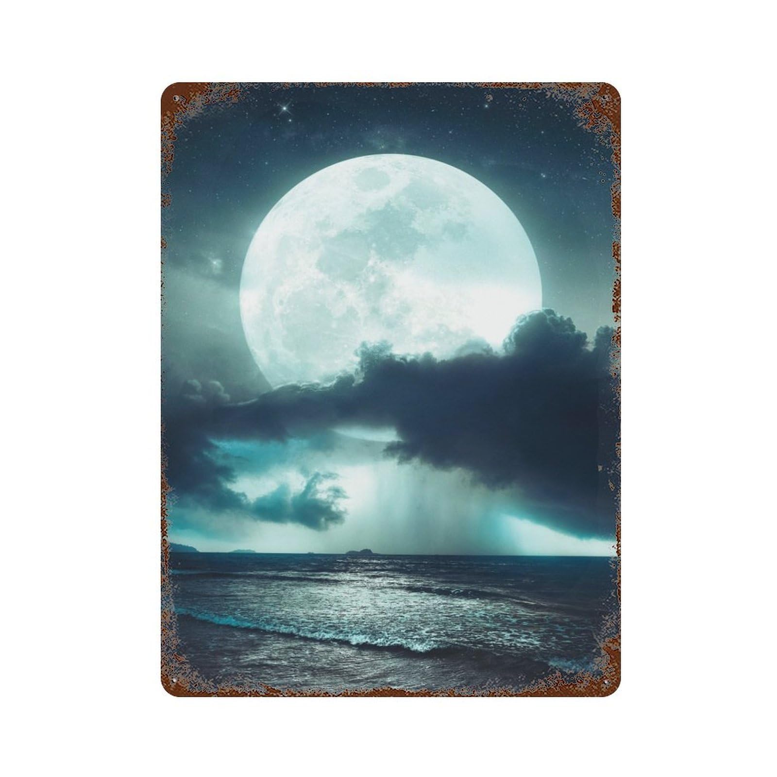 Moon Storm Decorative Tin Sign 15.7"x11.8", Farmhouse Wall Decor for Garage, Bar And Workshop Decor