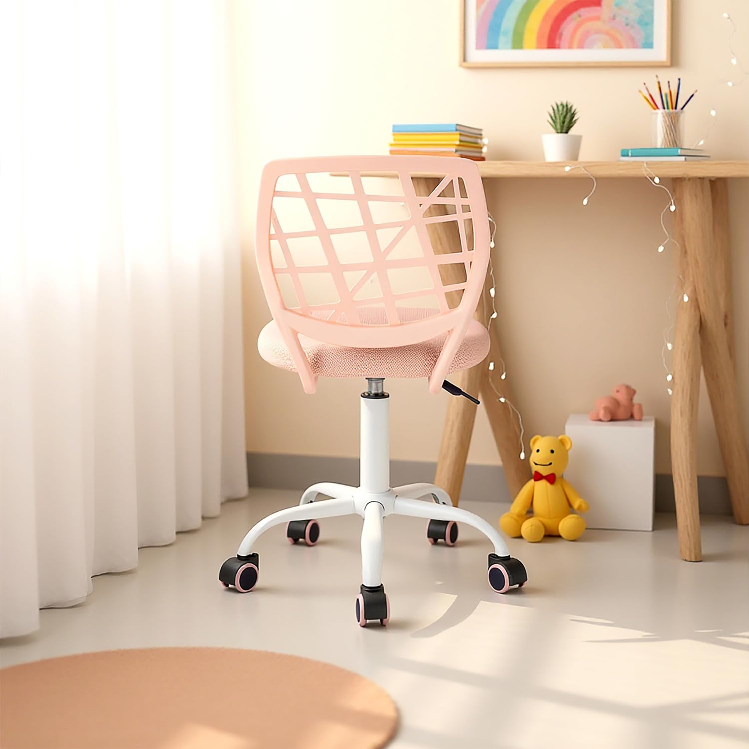 FurnitureR Chaise de Bureau pivotante à Hauteur réglable avec Petit Trou pour Chambre d'enfant ou Salle d'étude, Rose Plica