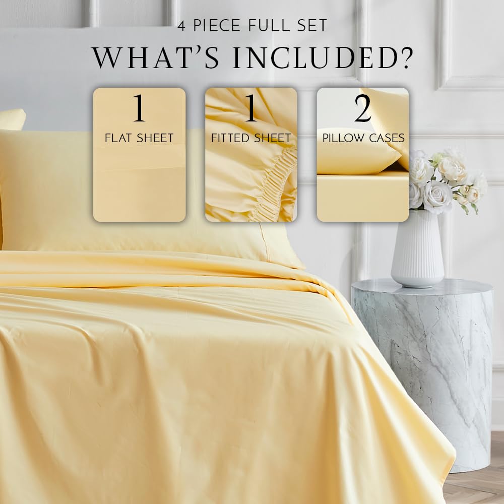 Linen Closet Luxury Cotton 400 Thread Count Ultimate Cotton Percale 4-Piece Sheet Set, Full, Lt Yellow