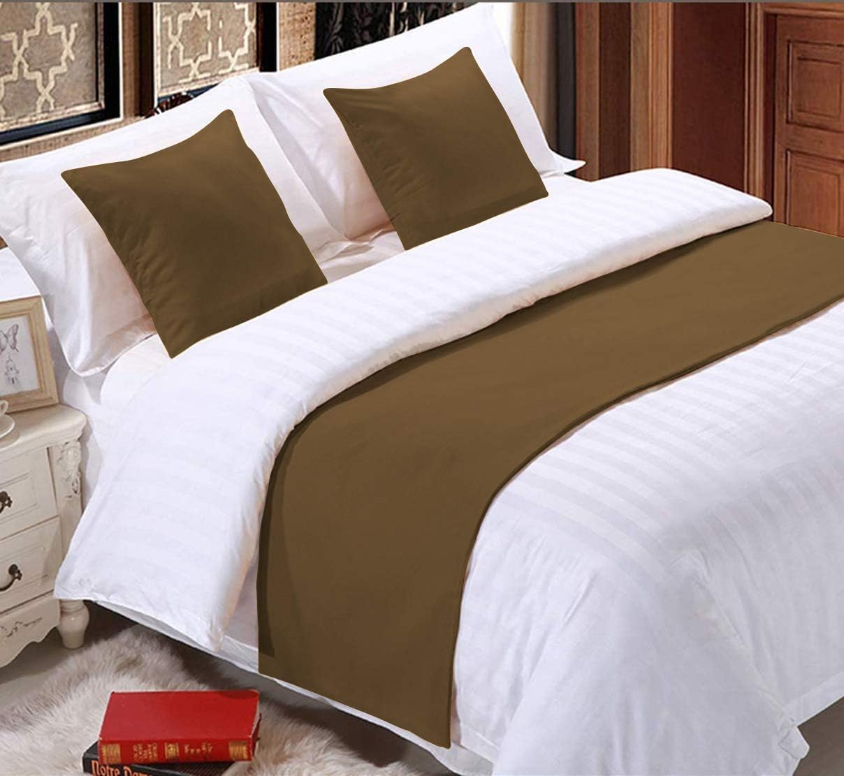 1 Piece 20" Bed Runner Scarf 400 Thread Count Solid Protector Slipcover Decorative Bed Scarf 81" x 20" (Full, Taupe)