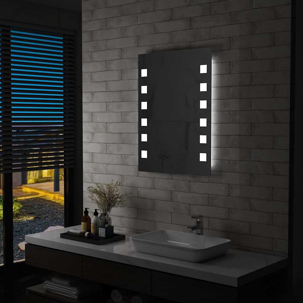 Espejo de baño LED 60 x 80 cm con protección IP44, 1 espejo con adaptador y material de montaje para iluminación precisa y luz difusa, ideal para maquillaje