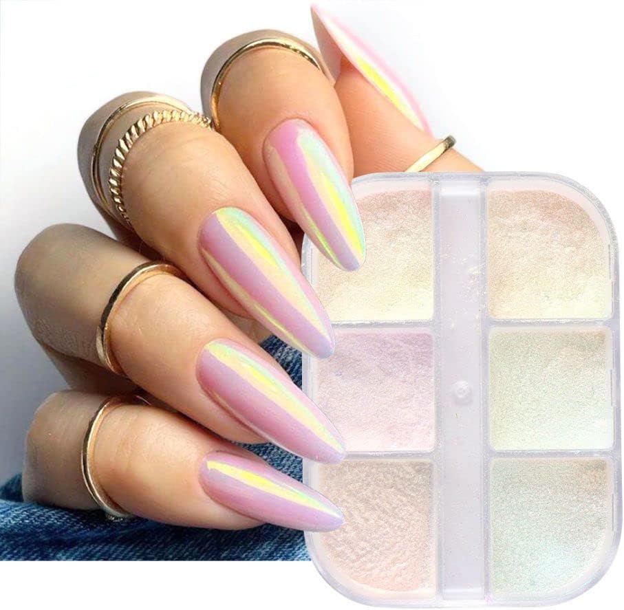 Miniatura 3 de 6 colores de espejo láser Aurora cromo polvo para uñas, polvo de uñas con purpurina de uñas, polvo de camaleón, pigmento iridiscente cromado,