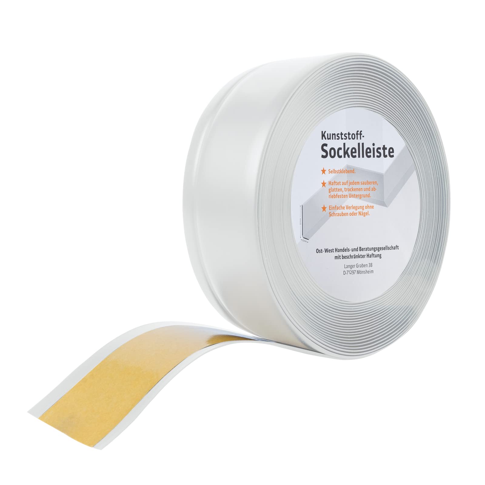 Floordirekt Sockelleiste Selbstklebende Fußleiste - 50 x 15 mm - Küchenleiste, Knickleiste individuell zuschneidbar - Weichsockelleiste aus PVC (Länge: 25 Meter, Weiß, Oslo)