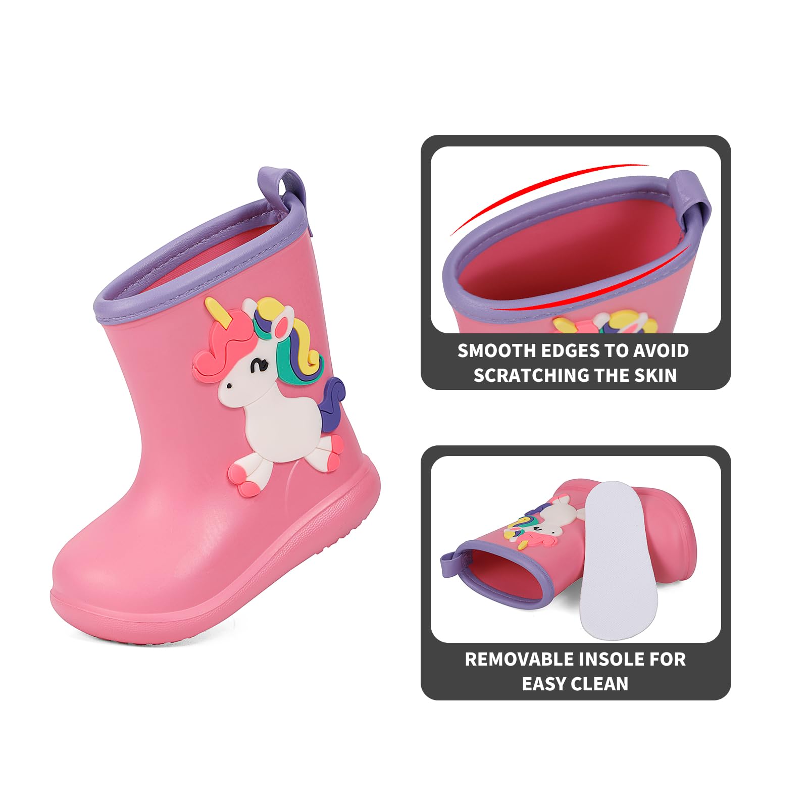 MASOCIO Botas de Agua Niño y Niña Botas Lluvia Bebé Dibujos Animados de Animales Impermeables y Antideslizante Talla 20-30 EU