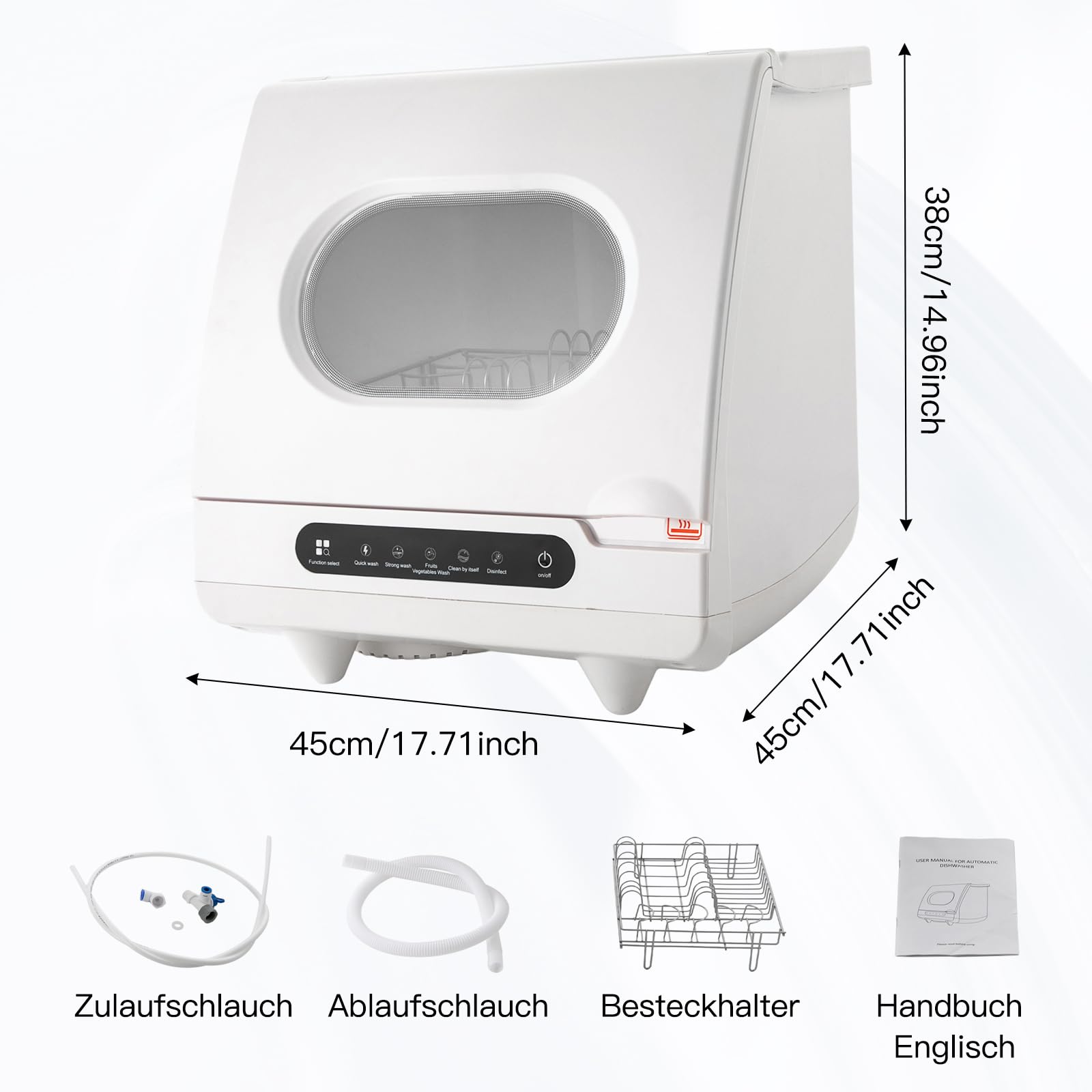 Mini Geschirrspüler - 800W Tischgeschirrspüler mit zwei Spülmodi, Selbstreinigend mit 5L Wasserverbrauch, Leise (55 dB), Kleine Spülmaschine für Wohnheim, Küche, Imbiss (Weiß)